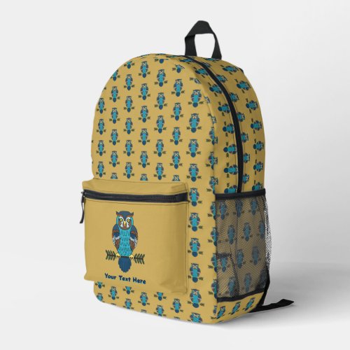 Nordic Folk Art Owl Printed Backpack