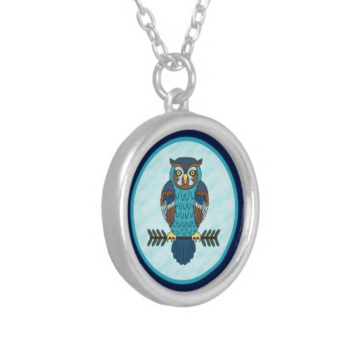 Nordic Folk Art Owl  Silver Plated Necklace