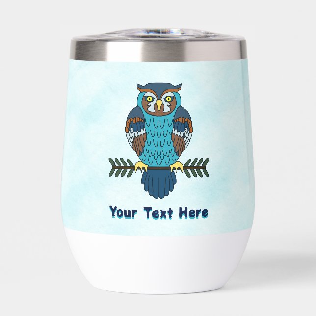 Nordic Folk Art Owl Thermal Wine Tumbler (Front)