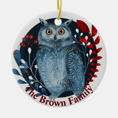 Nordic Folk Art Owl Woodland Animal Folk Art Ceramic Ornament