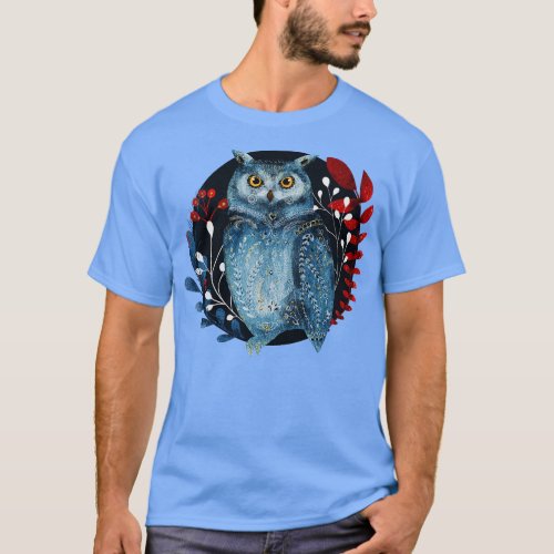 Nordic Folk Art Owl Woodland Animals Folk Art T_Shirt