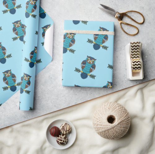 Nordic Folk Art Owl Wrapping Paper