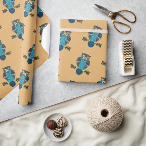 Nordic Folk Art Owl Wrapping Paper