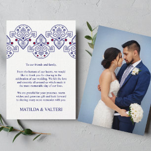 Nordic Folk Art Scandi Navy Wedding Thank You Card