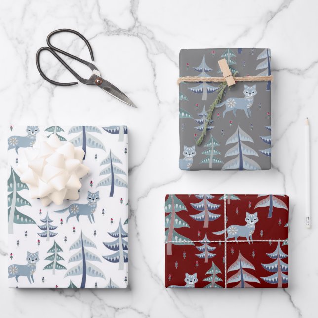 Nordic Folk Art Winter Scene Wrapping Paper Sheets (Front)