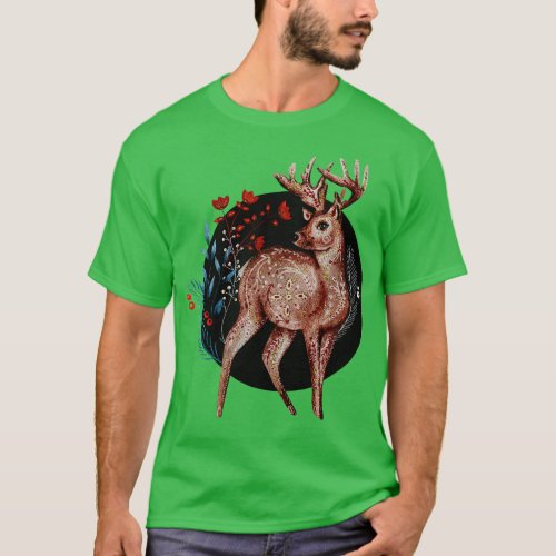 Nordic Folk Art Woodland Animal Folk Art Stag T_Shirt