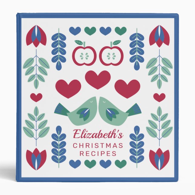 Nordic Folk Birds Christmas Recipes 3 Ring Binder (Front)