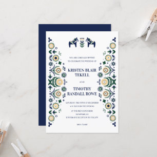 Nordic Folk Dala Horse Scandinavian Wedding V2 Invitation