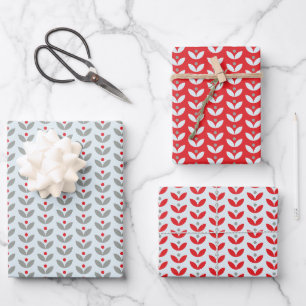 Nordic Folk Floral Christmas Wrapping Paper Sheets