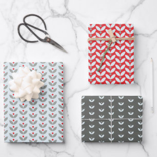Nordic Folk Floral Christmas Wrapping Paper Sheets