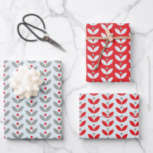 Nordic Folk Floral Christmas Wrapping Paper Sheets