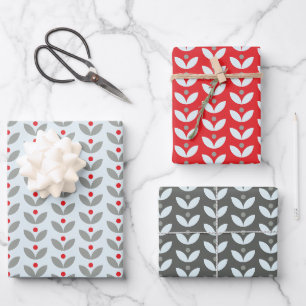 Nordic Folk Floral Christmas Wrapping Paper Sheets