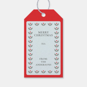 Nordic Folk Floral Custom Merry Christmas Gift Tag