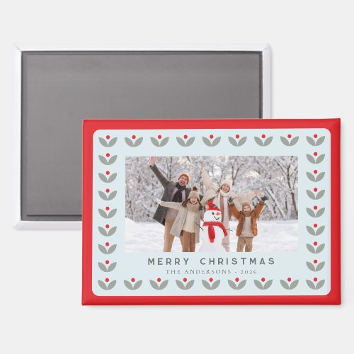 Nordic Folk Floral Merry Christmas Photo Magnet