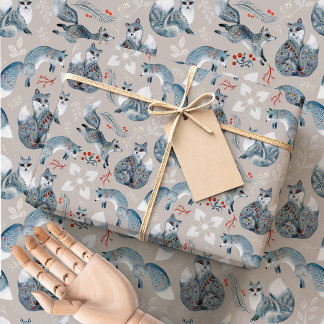 Nordic Folk Foxes | Scandinavian Winter Woodland Wrapping Paper