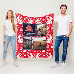 Nordic Folk Pattern Festive Christmas Tree Photo Fleece Blanket