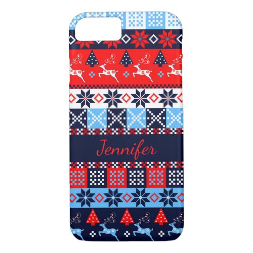 Nordic folk Seasonal pattern with custom Name iPhone 87 Case