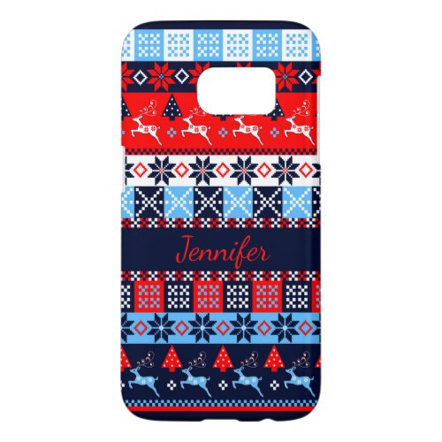 Nordic folk Seasonal pattern with custom Name Samsung Galaxy S7 Case