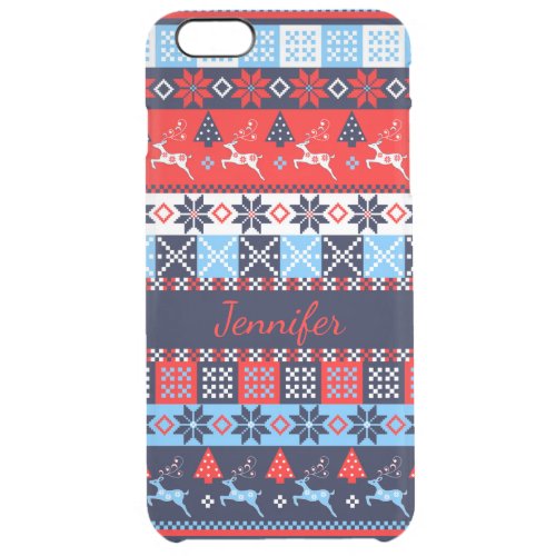 Nordic folk Seasonal pattern with custom Name Clear iPhone 6 Plus Case