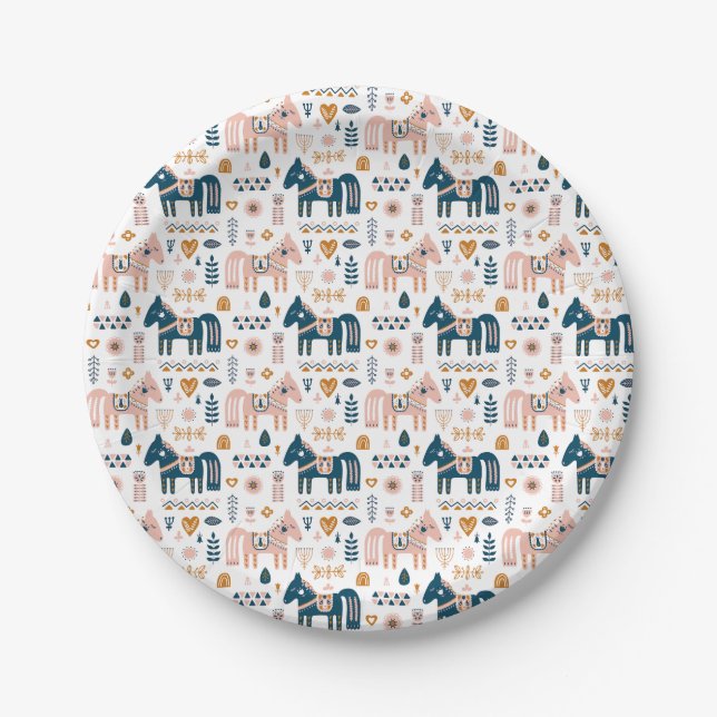 Nordic Folkart Horse Paper Plates (Front)