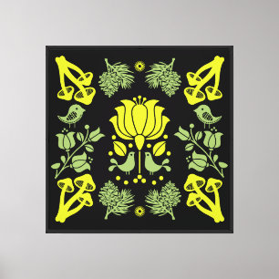 Nordic Forest Mushroom Folk Art Canvas Print