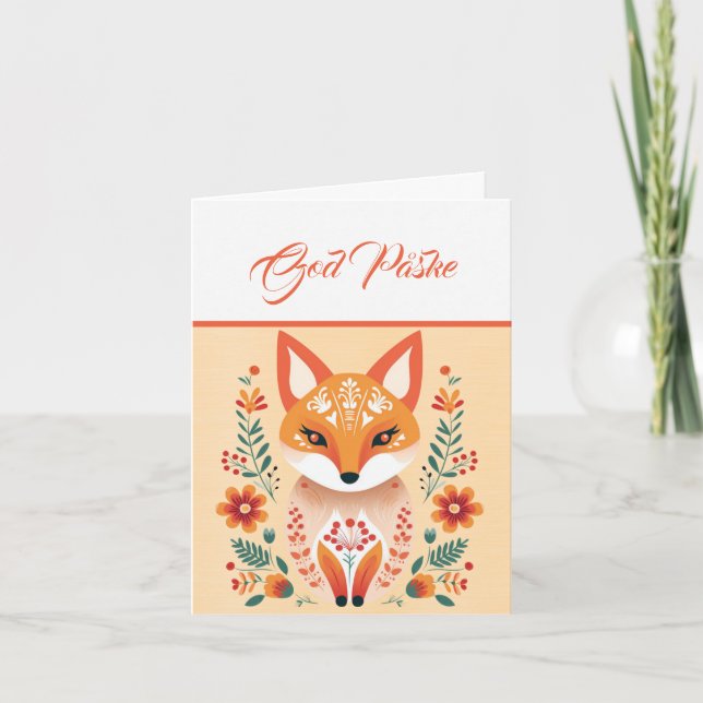 Nordic Fox Orange Yellow Blue God Påske  Card (Front)