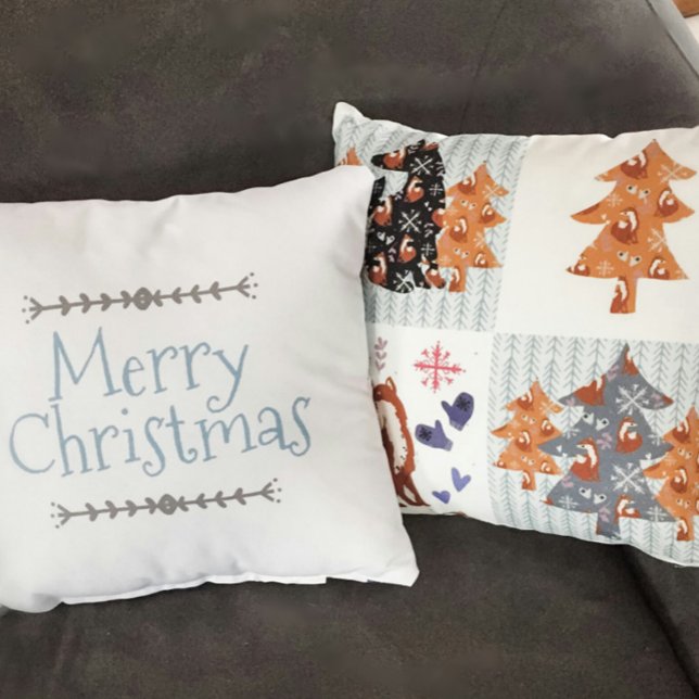 Nordic Fox Quilted Pattern Merry Christmas  Throw  Throw Pillow (Creator Uploaded)