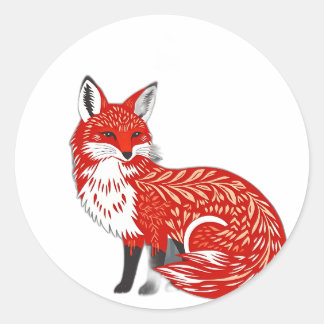 Nordic Fox with Leaf Patterns Classic Round Sticker