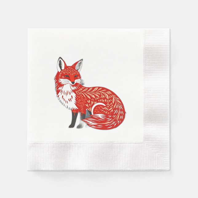 Nordic Fox with Leaf Patterns Napkins (Front)