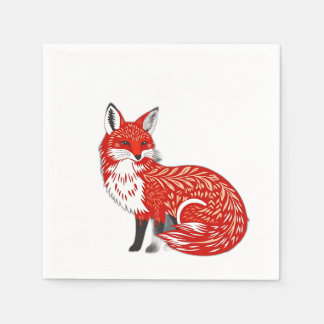 Nordic Fox with Leaf Patterns Napkins