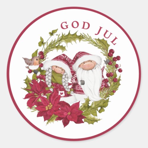 Nordic Gnome  God Jule  Norwegian Christmas Classic Round Sticker