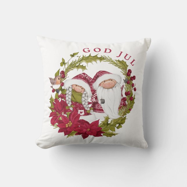 Nordic Gnome | God Jule | Norwegian Christmas Throw Pillow (Front)