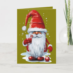 Nordic Gnome Holding A Glass Of Pomegranate Juice Holiday Card