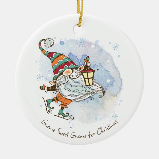Nordic Gnome Personalized Christmas Ceramic Ornament (Front)