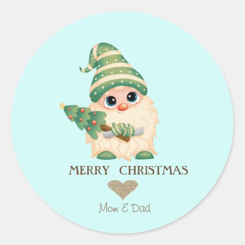 Nordic Gnome Pine Tree Merry Christmas Classic Round Sticker