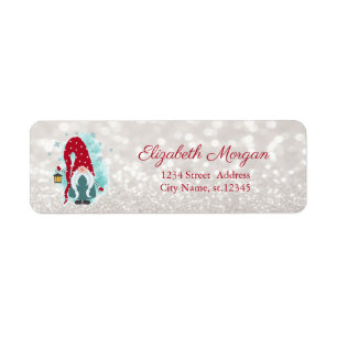 Nordic Gnome Snowflakes Glittery Bokeh Label