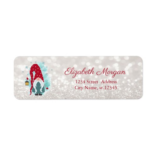 Nordic Gnome Snowflakes Glittery Bokeh Label