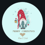 Nordic Gnome Snowflakes Merry Christmas Classic Round Sticker<br><div class="desc">Elegant glitter faux gold heart and cute gnome.</div>