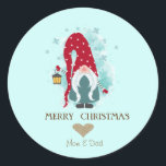 Nordic Gnome Snowflakes Merry Christmas Classic Round Sticker<br><div class="desc">Elegant glitter faux gold heart and cute gnome.</div>