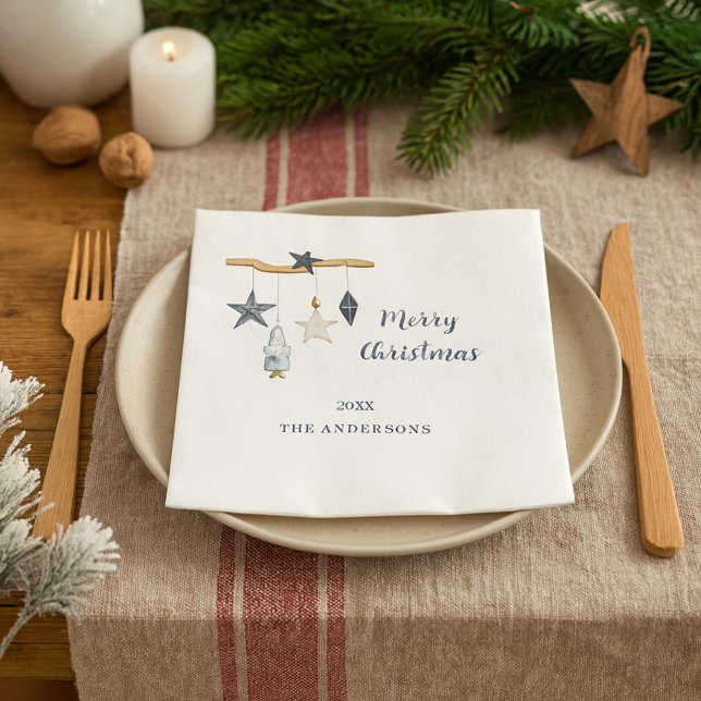 Nordic gnome stars white blue Christmas Party Napkins (Creator Uploaded)