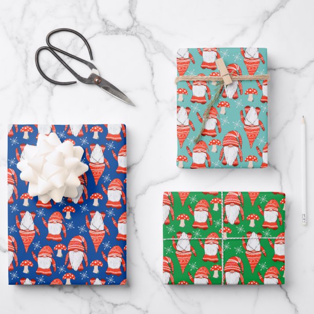 nordic gnomes Swedish Tomte christmas Wrapping Paper Sheets (Front)