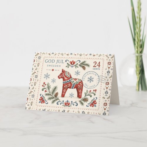 Nordic God Jul | Swedish Dala Horse Christmas Holiday Card