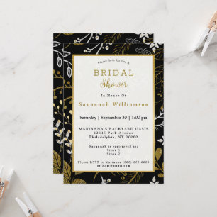 Nordic Gold White Leaves Bridal Shower Invitation