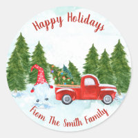 Nordic Happy Holidays Gnome with Red Truck Classic Round Sticker
