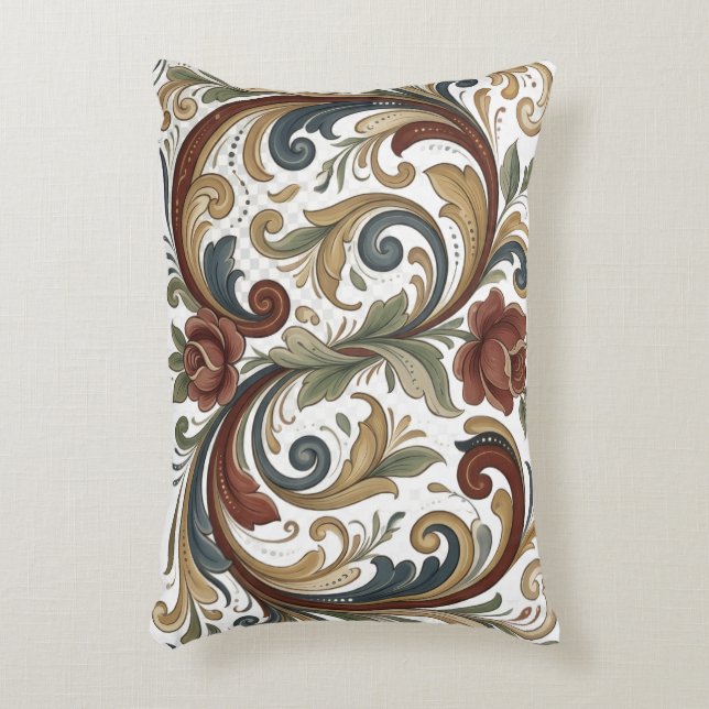 Nordic Heritage Rosemaling Design Accent Pillow (Front(Vertical))