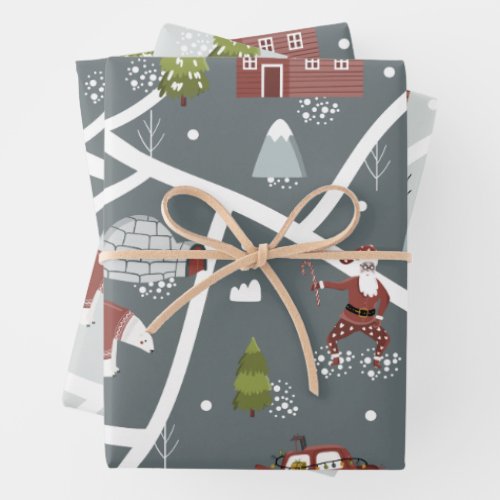 Nordic Holiday Wrapping Paper Flat Sheet Set of 3