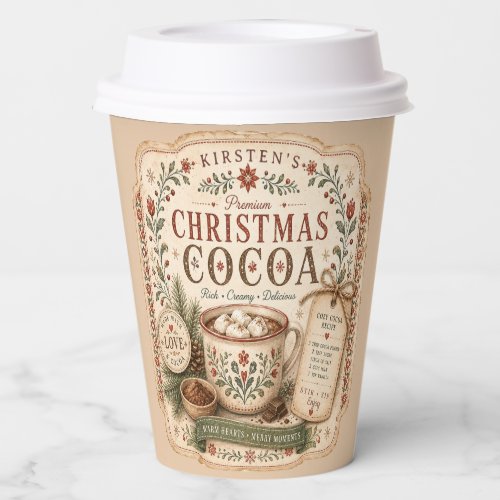 Nordic Hot Cocoa Recipe Label Paper Cups