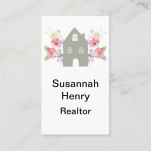 Nordic House Floral Simple Realtor Housesitting Business Card
