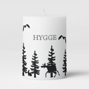 Nordic Hygge forest and animals in black white Pillar Candle