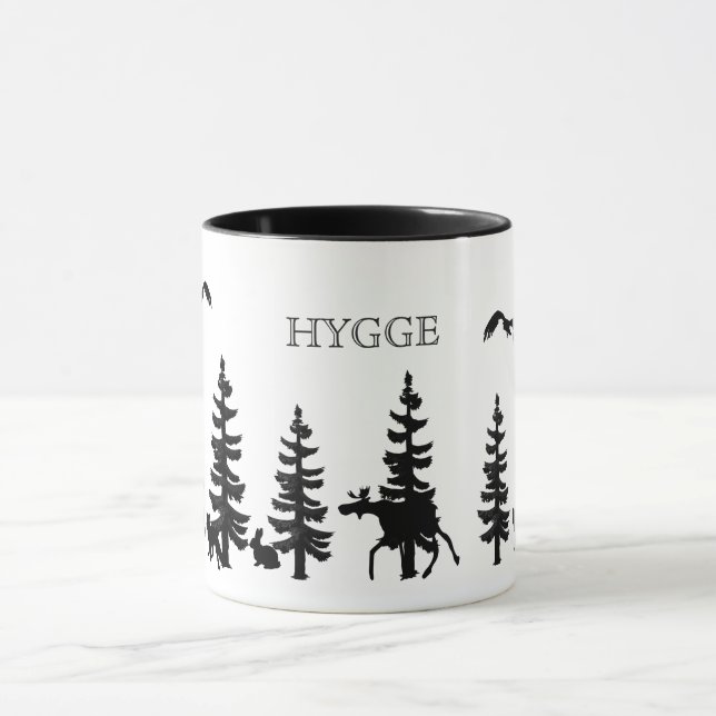 Nordic Hygge with forest and animals in black Mug (Center)